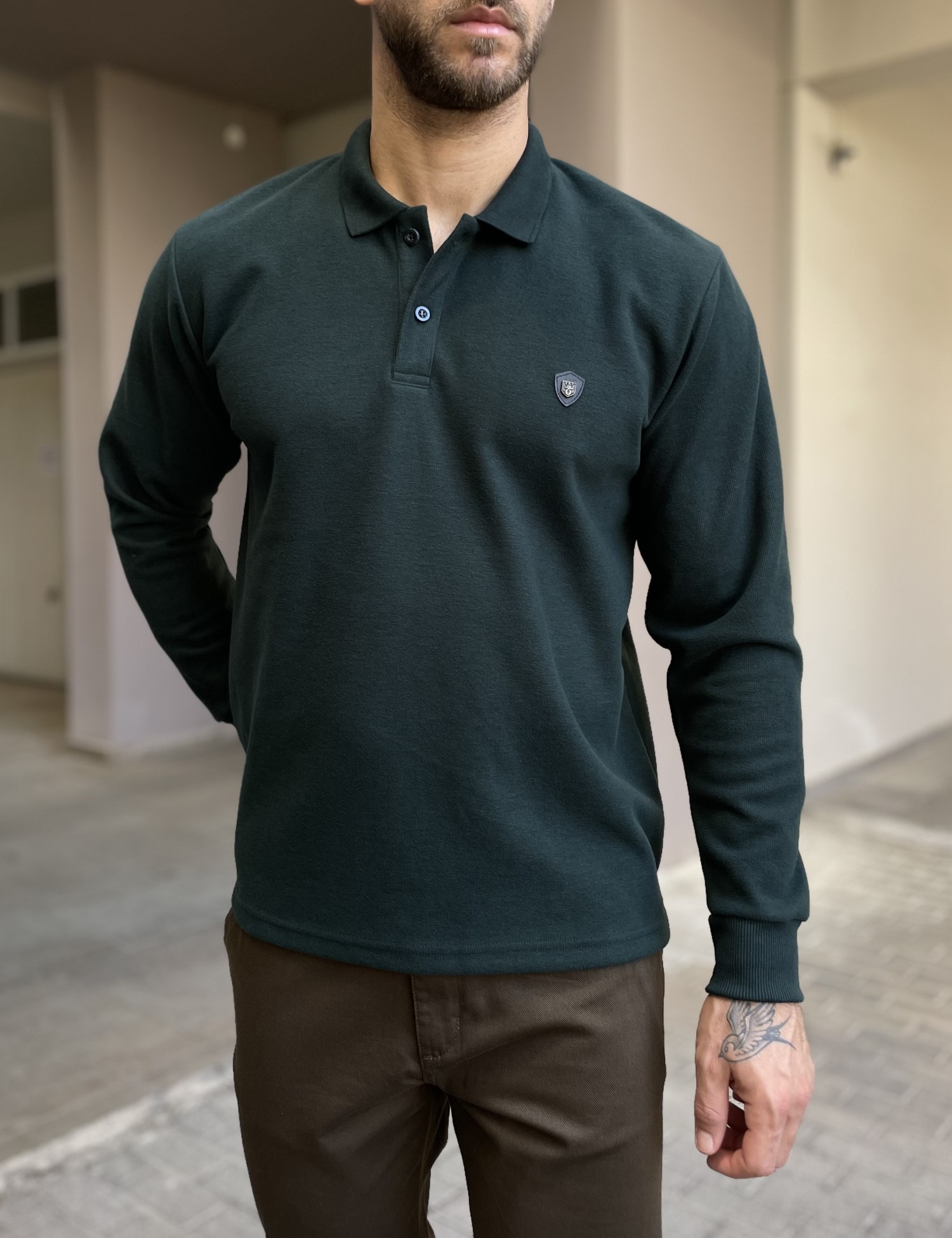 Everbest Ανδρική κυπαρισσί Polo μακρυμάνικη μπλούζα Plus size 261032K